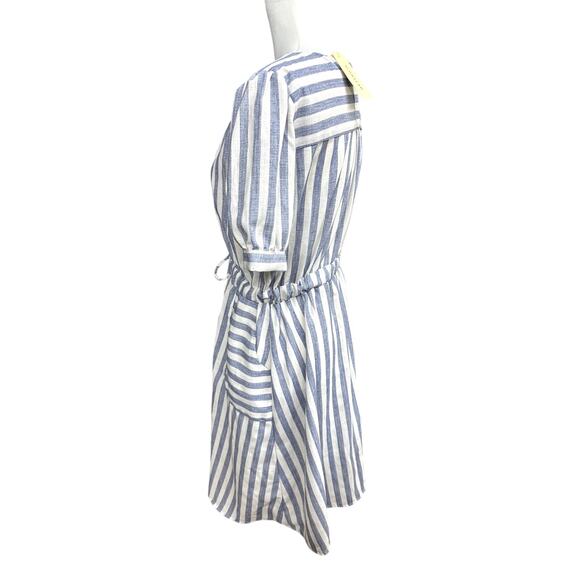 Monteau White Blue Striped Short Sleeve Dress Large - Picture 2 of 3